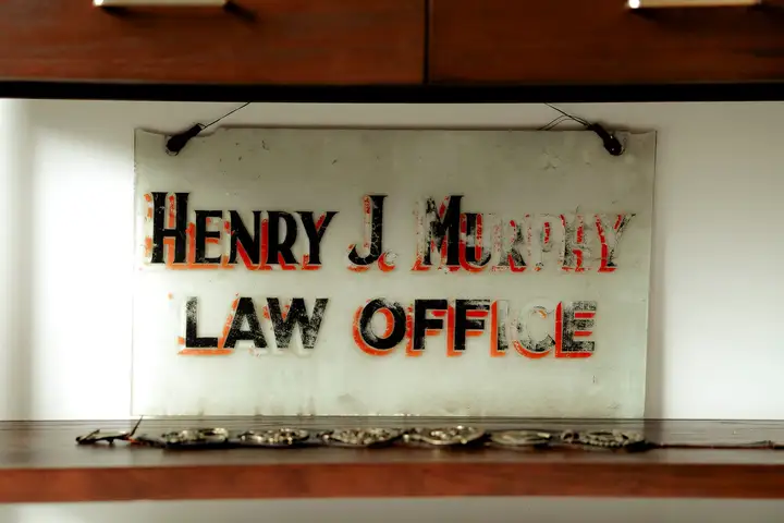 The Henry J. Murphy Law Office sign kept in the firm's Moncton office