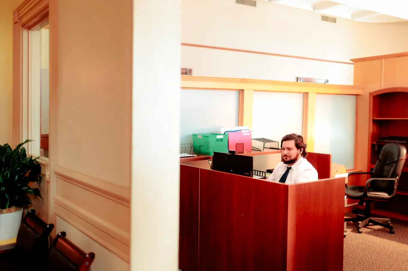 The intake desk at the firm's Moncton office