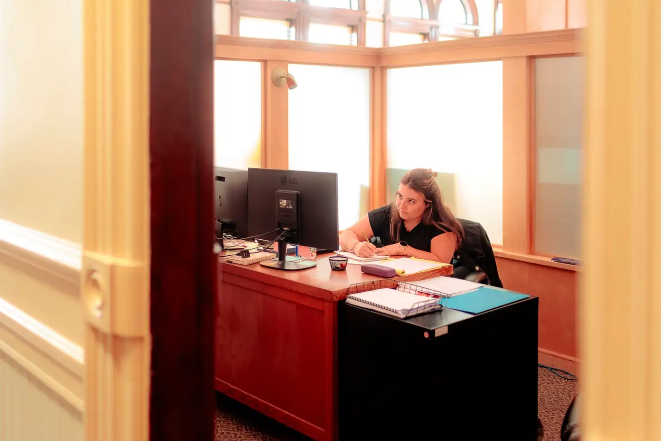 A desk in the firm's Moncton office