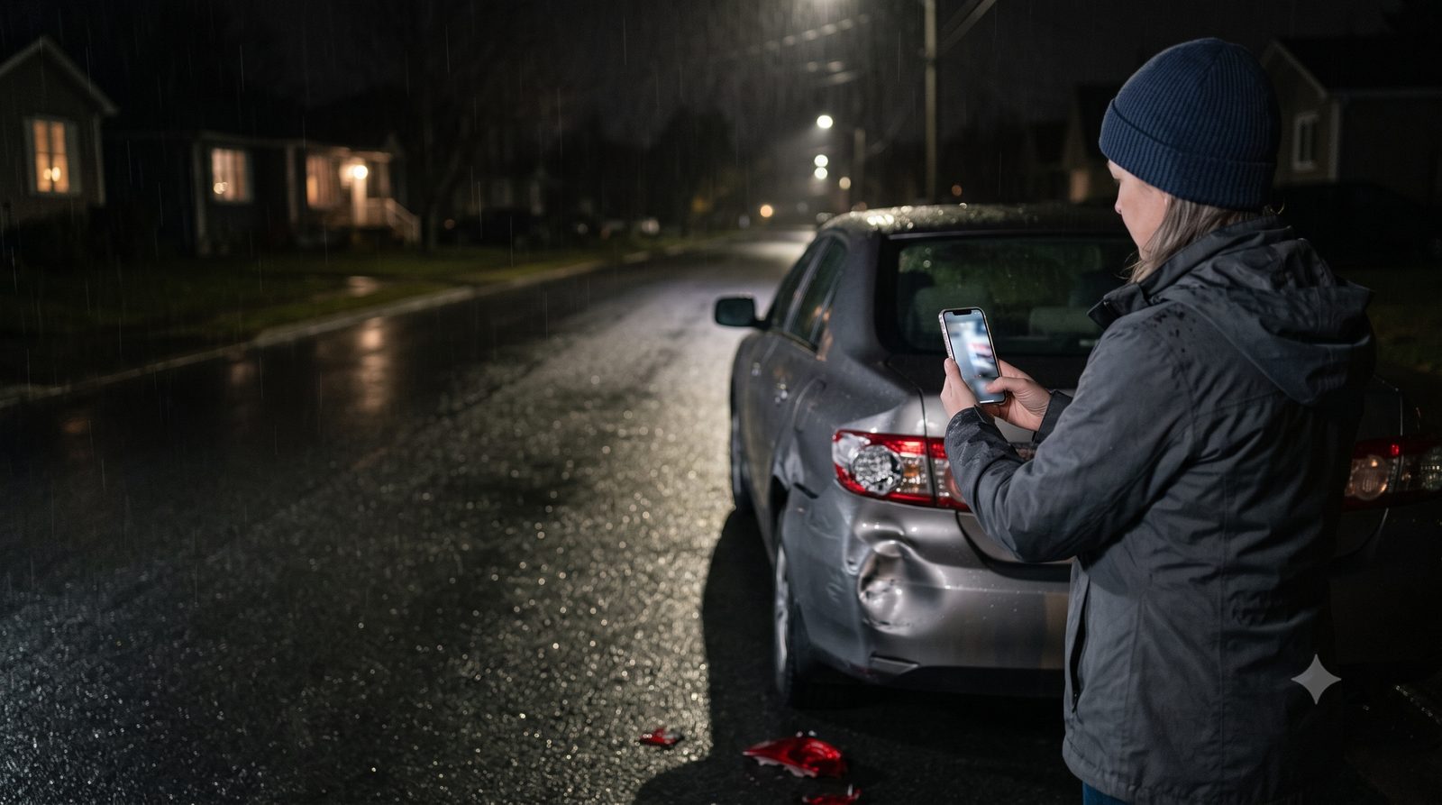 Car Accident Dashcam Footage and Your NB Injury Claim 2 Driver capturing dashcam footage of car damage after a collision at night