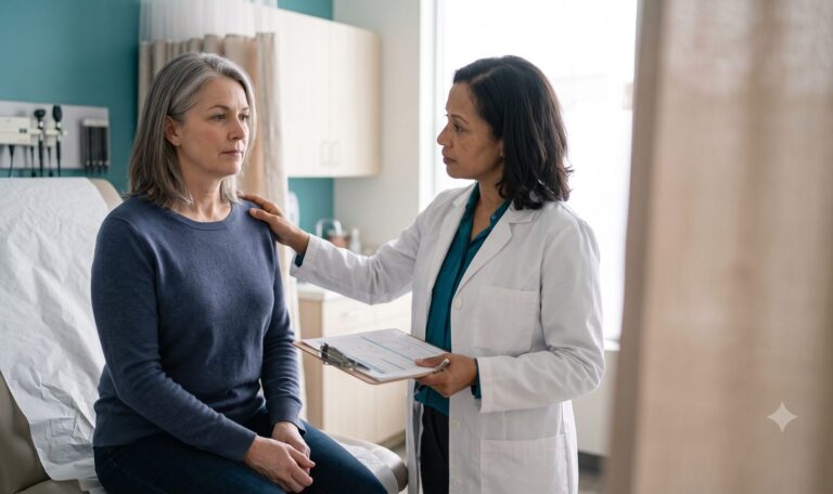 Doctor examining a patient's shoulder during an independent medical evaluation