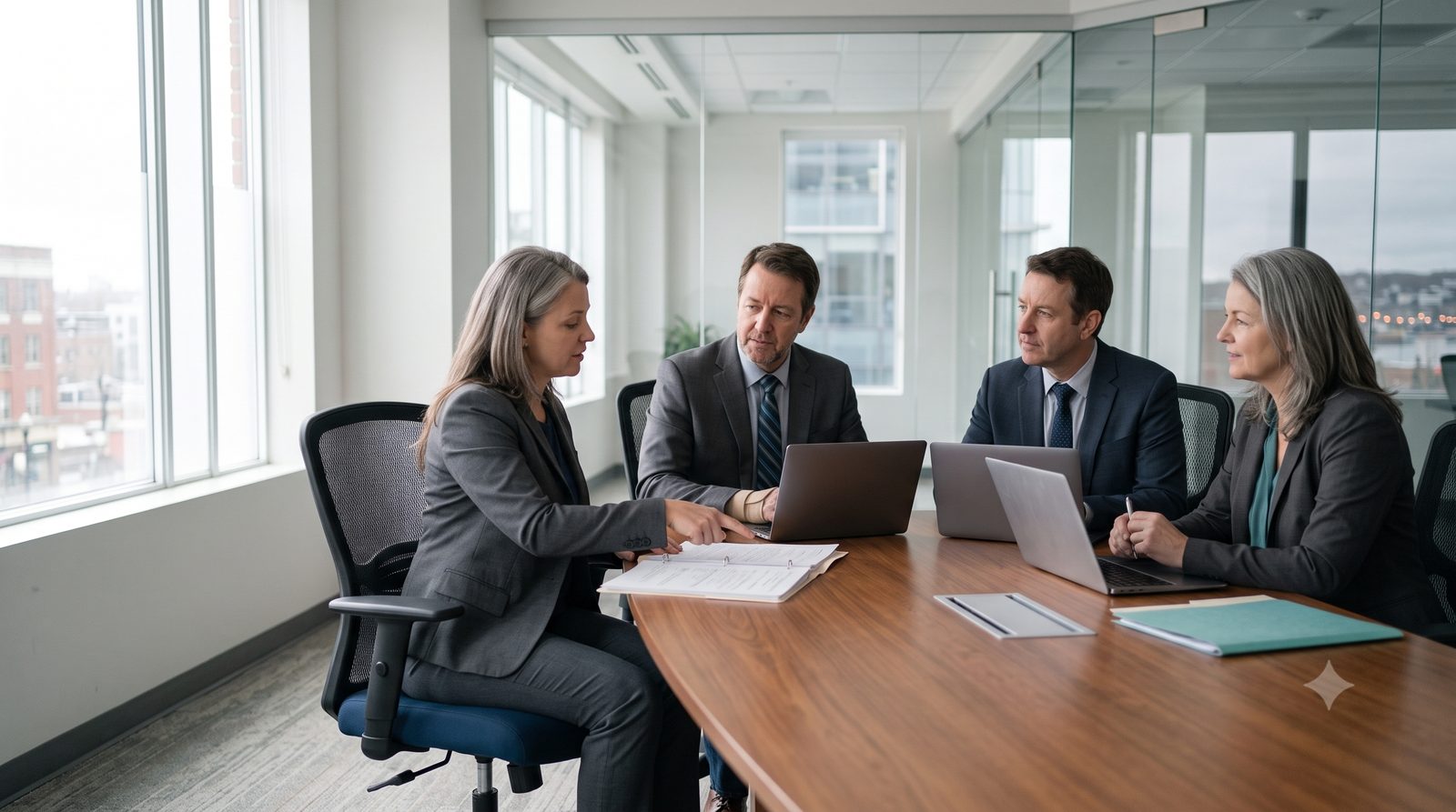 Insurer Surveillance of Your Daily Activities and Social Media 3 Legal team meeting in a glass-walled boardroom