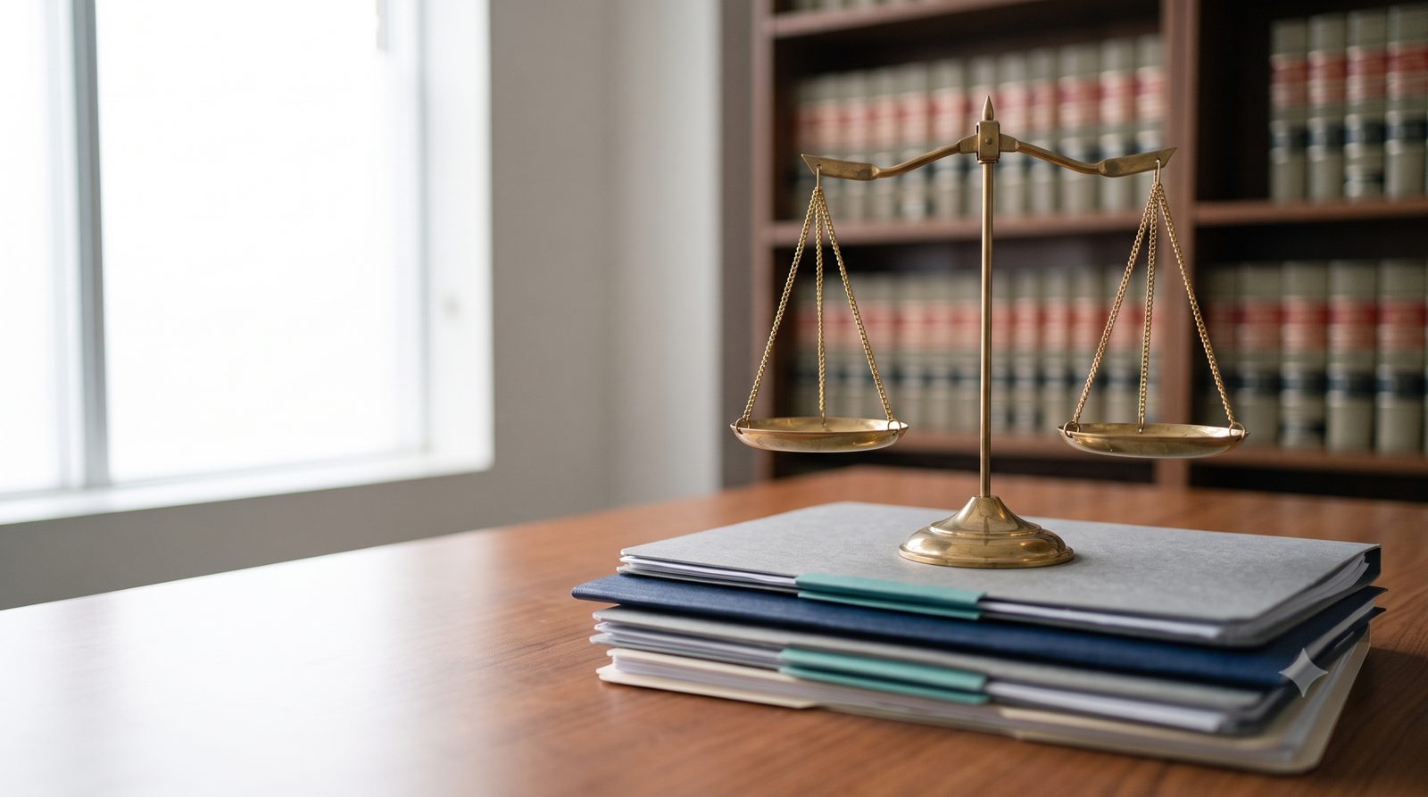 Car Accident Dashcam Footage and Your NB Injury Claim 3 Brass scales of justice on legal files in front of law books